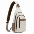 Borsa a tracolla 18 x 8 x 32 cm in similpelle beige e marrone con tasche multiple