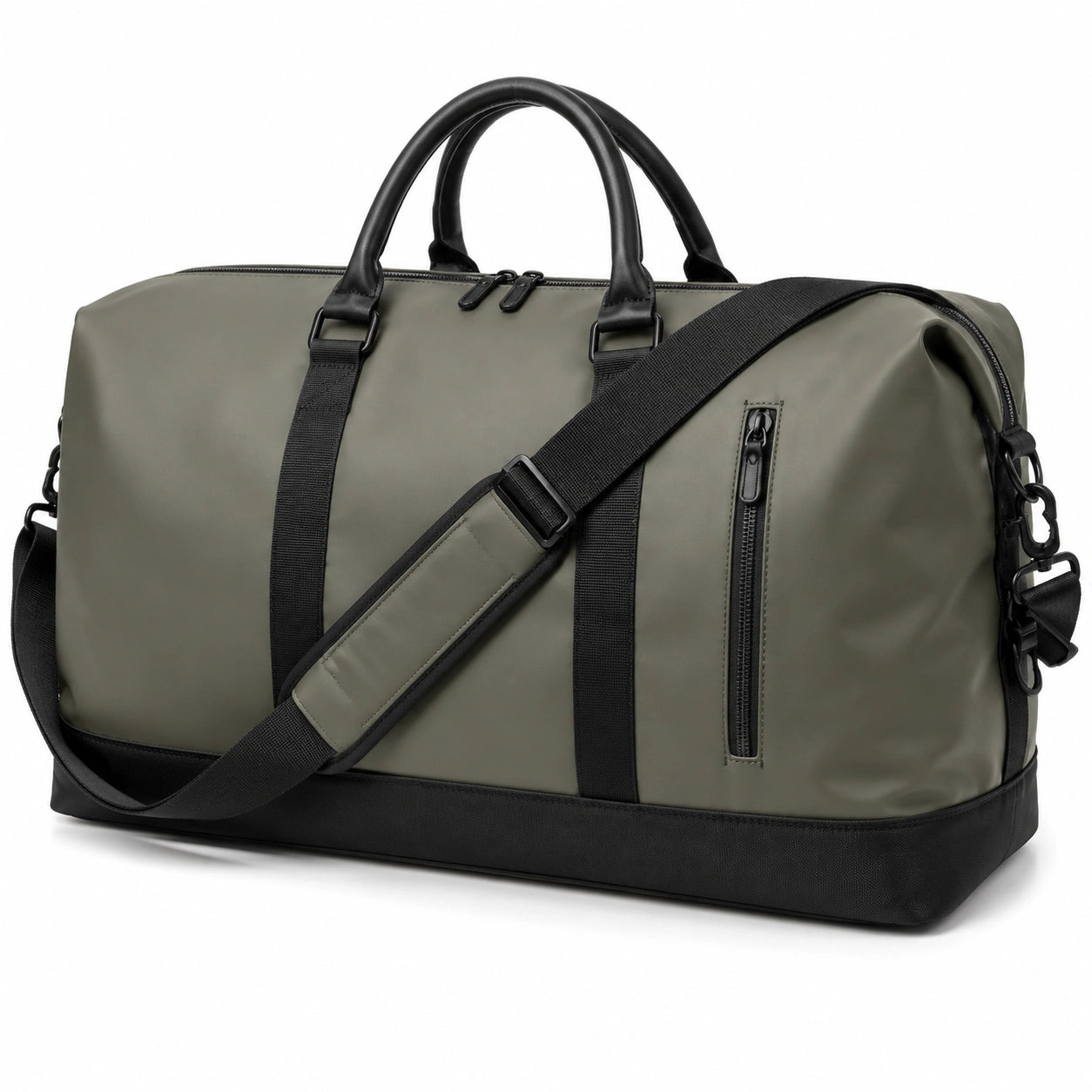 Borsone da viaggio 50 x 25 x 30 cm in tessuto sintetico verde oliva e nero con tracolla regolabile