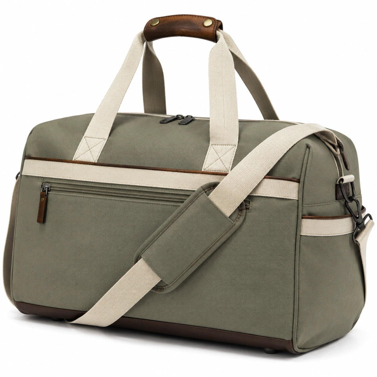 Borsone da viaggio 50 x 25 x 30 cm in tessuto verde oliva e beige con tracolla regolabile