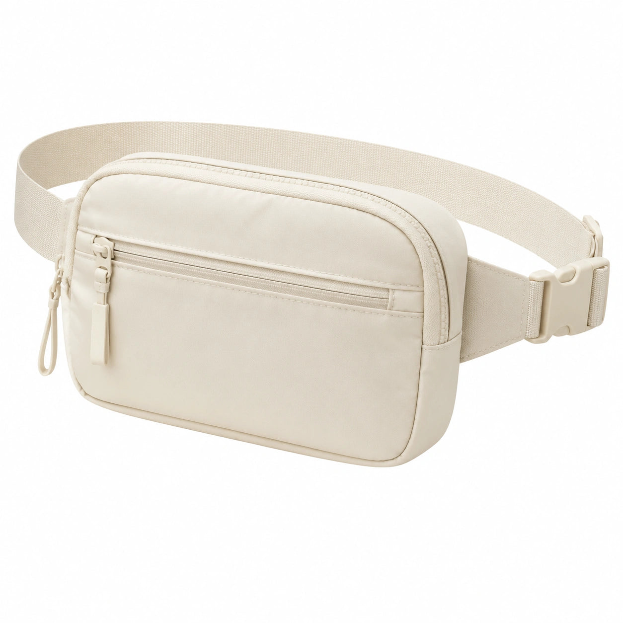 Marsupio 23 x 6 x 14 cm in tessuto beige con cintura regolabile e tasche con zip