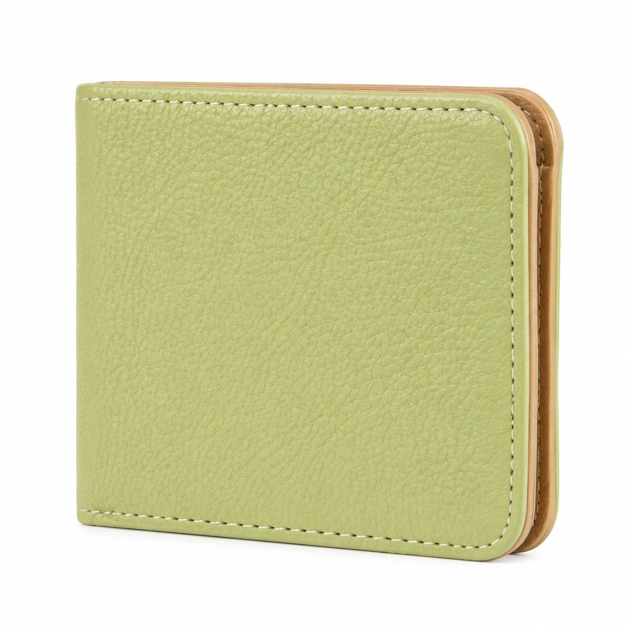 Portafoglio pieghevole 11 x 9.5 x 1.5 cm effetto pelle verde chiaro marrone stile minimalista