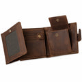 Portafoglio uomo 12×9.5×2 cm in pelle marrone con portamonete a pressione