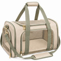 Borsa trasportino per animali 45 cm × 28 cm × 30 cm in tessuto beige e verde salvia con rete - pieghevole con tracolla