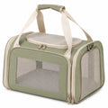 Borsa trasportino per animali 45×28×30 cm in tessuto verde salvia/beige con rete - pieghevole e ventilata