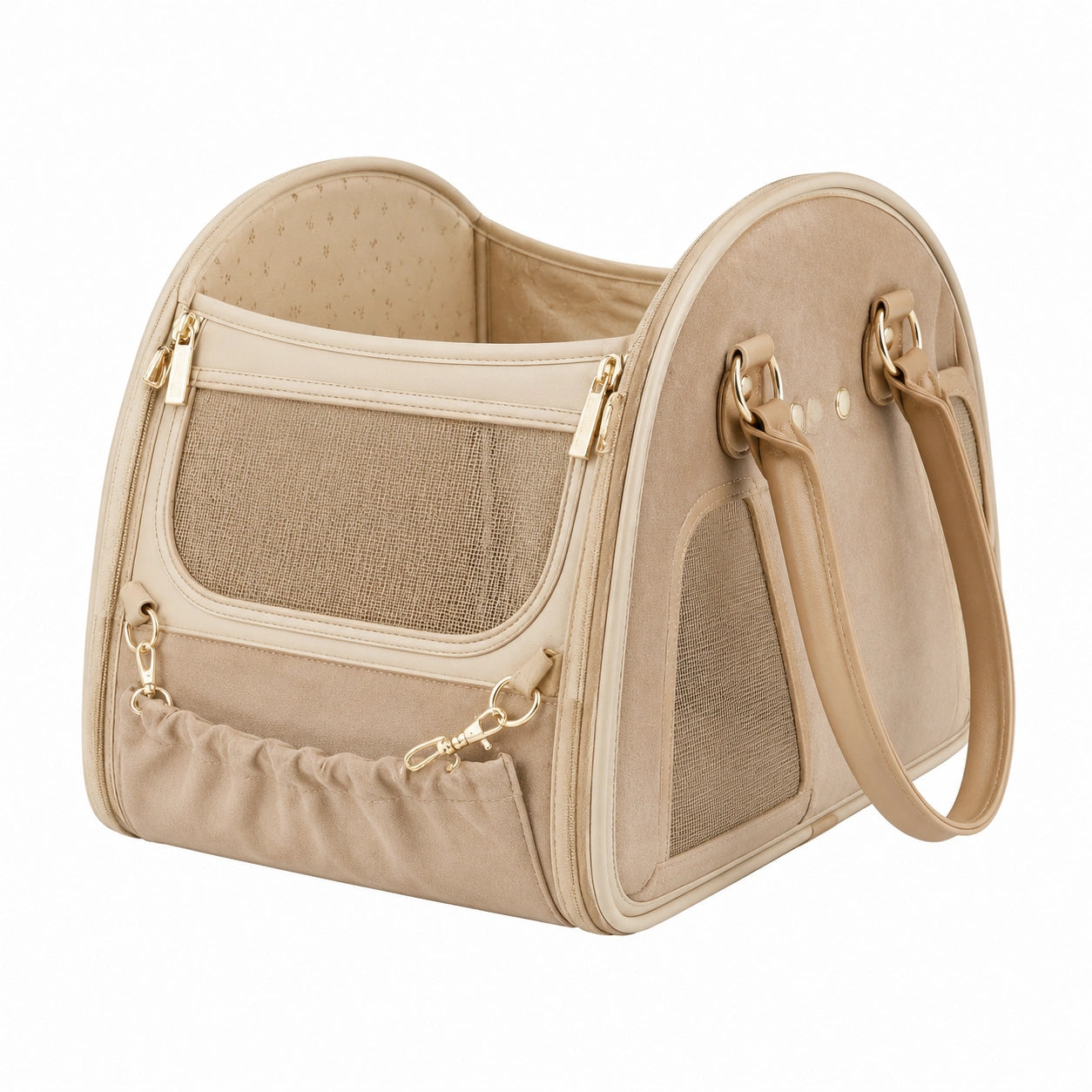 Trasportino per animali 43 x 26 x 32 cm in tessuto sintetico beige con rete - borsa da viaggio ventilata